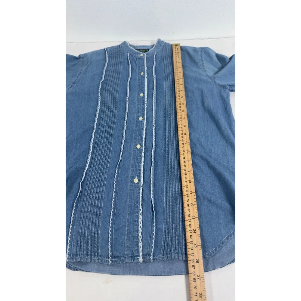 Lauren Ralph Lauren Denim Button Down Womens 4 Blue Pintuck Lace Trim Western
